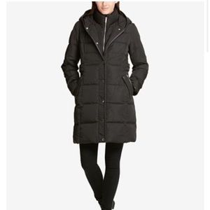 DKNY Faux Leather Trim Puffer Jacket
